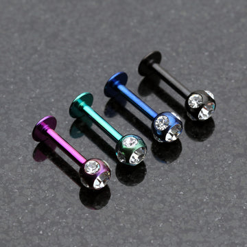 Detail View 1 of Colorline PVD Aurora Gem Ball Steel Labret-Black/Clear